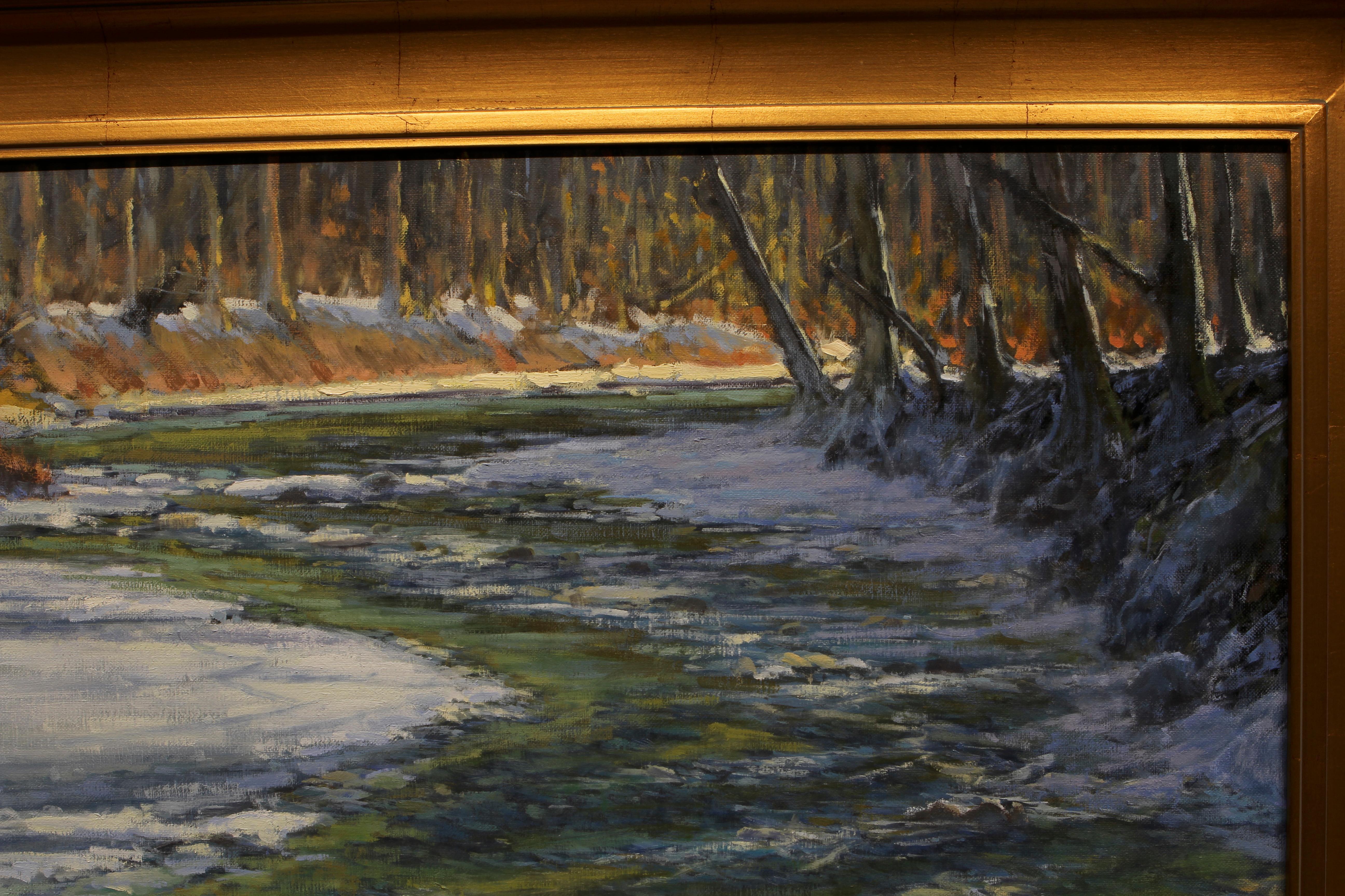 Gerahmtes Ölgemälde auf Leinwand „Spring Thaw“ von Michael Reibel im Angebot 1