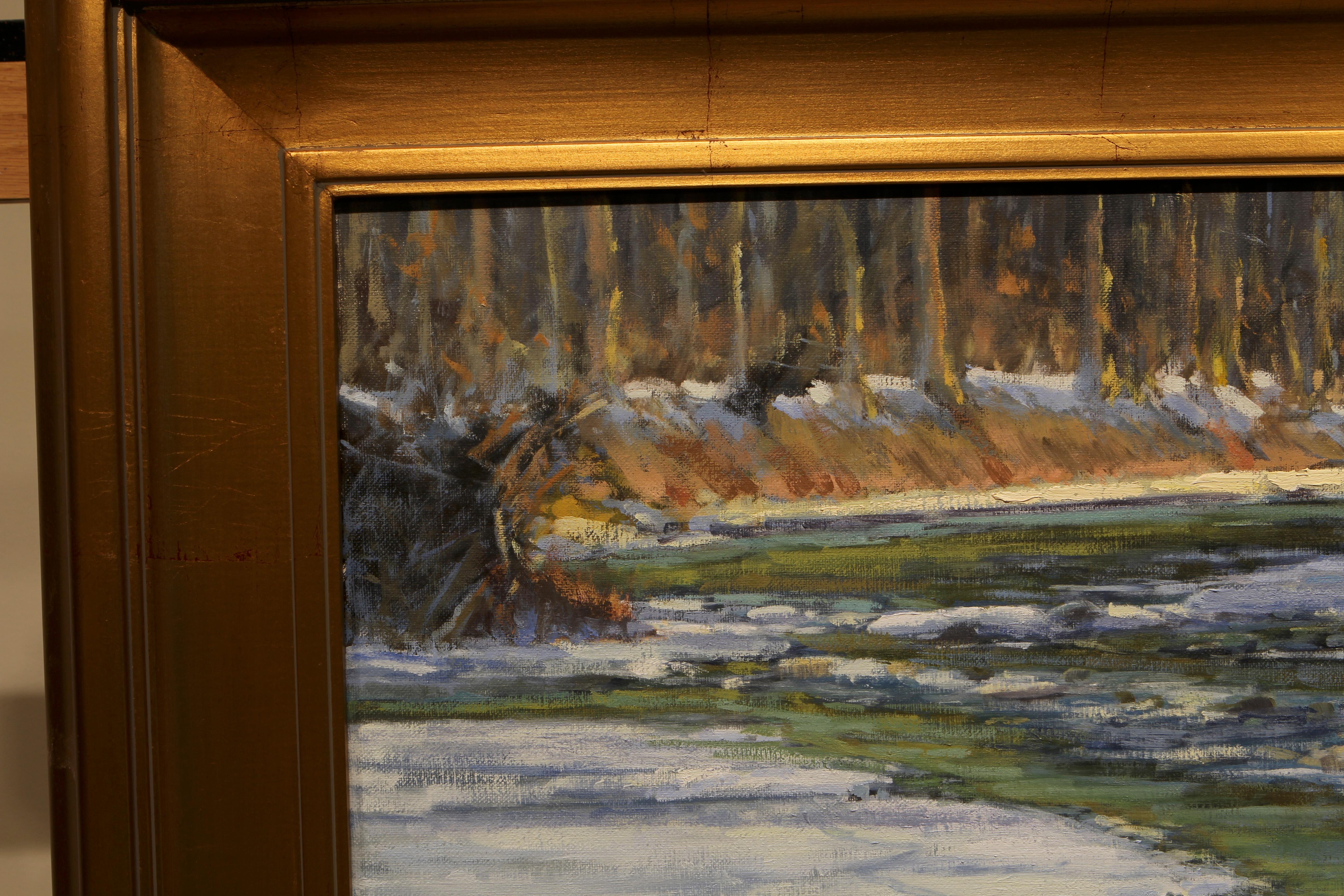 Gerahmtes Ölgemälde auf Leinwand „Spring Thaw“ von Michael Reibel im Angebot 2