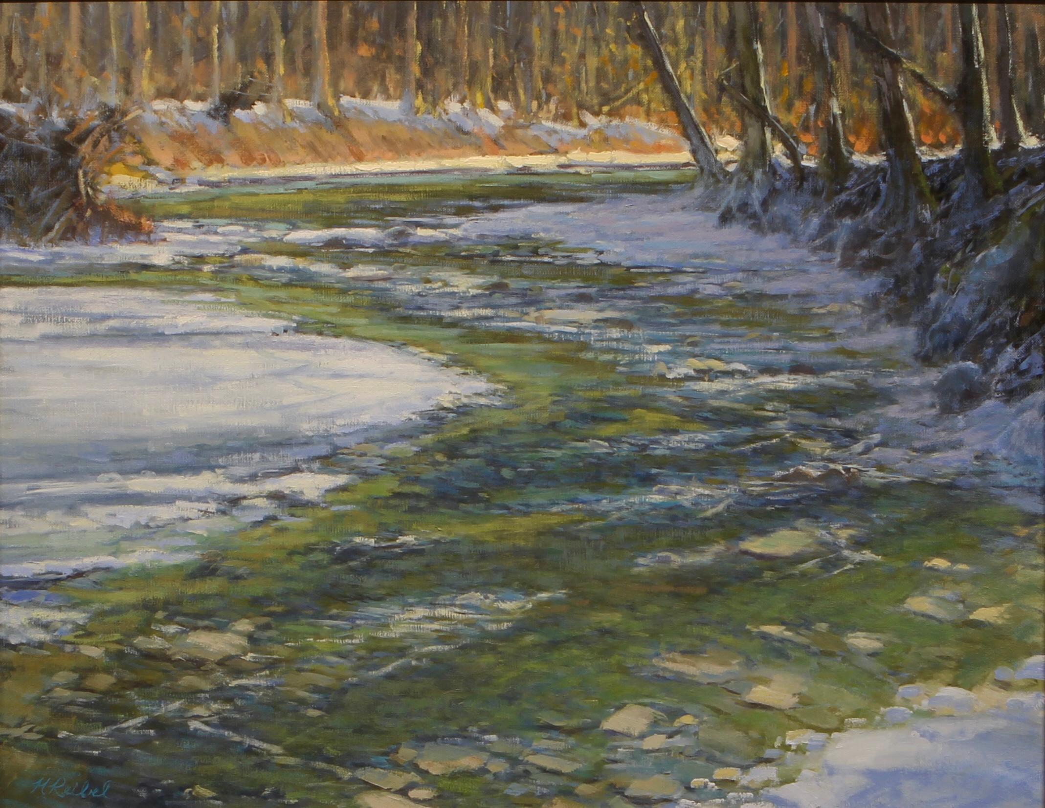 Gerahmtes Ölgemälde auf Leinwand „Spring Thaw“ von Michael Reibel im Angebot 5