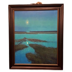 Olio su tela con cornice "Notte stellata nel Low Country", Michael Reibel