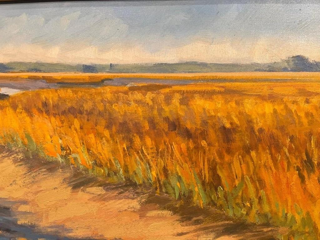 Öl auf Leinwand Gerahmtes Gemälde „Distant Island Marsh Shadows“ von Michael Reibel, Öl im Angebot 5