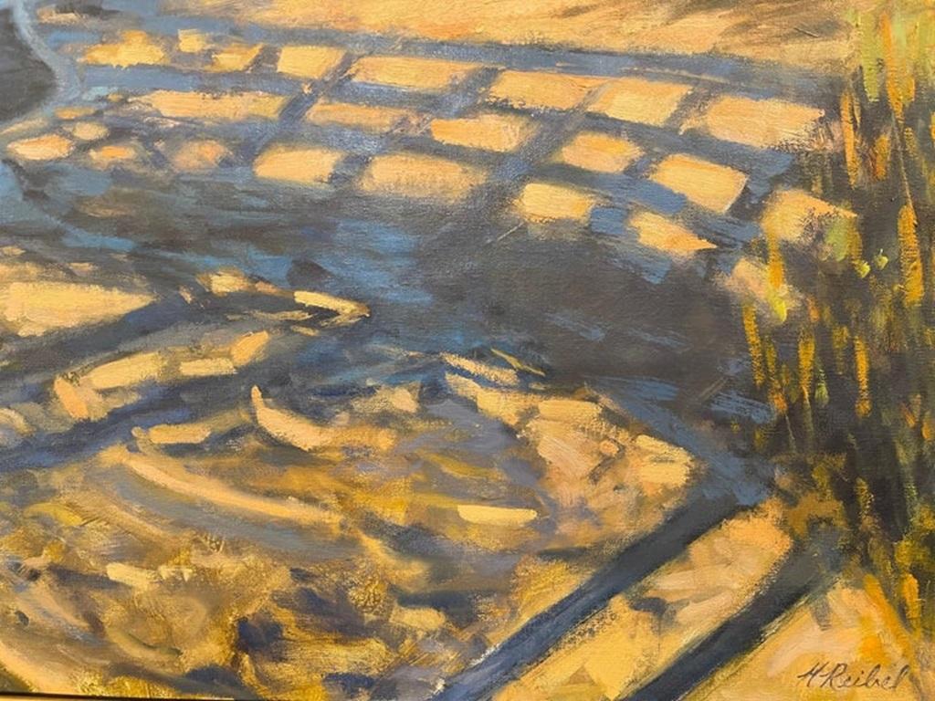 Öl auf Leinwand Gerahmtes Gemälde „Distant Island Marsh Shadows“ von Michael Reibel, Öl im Angebot 6