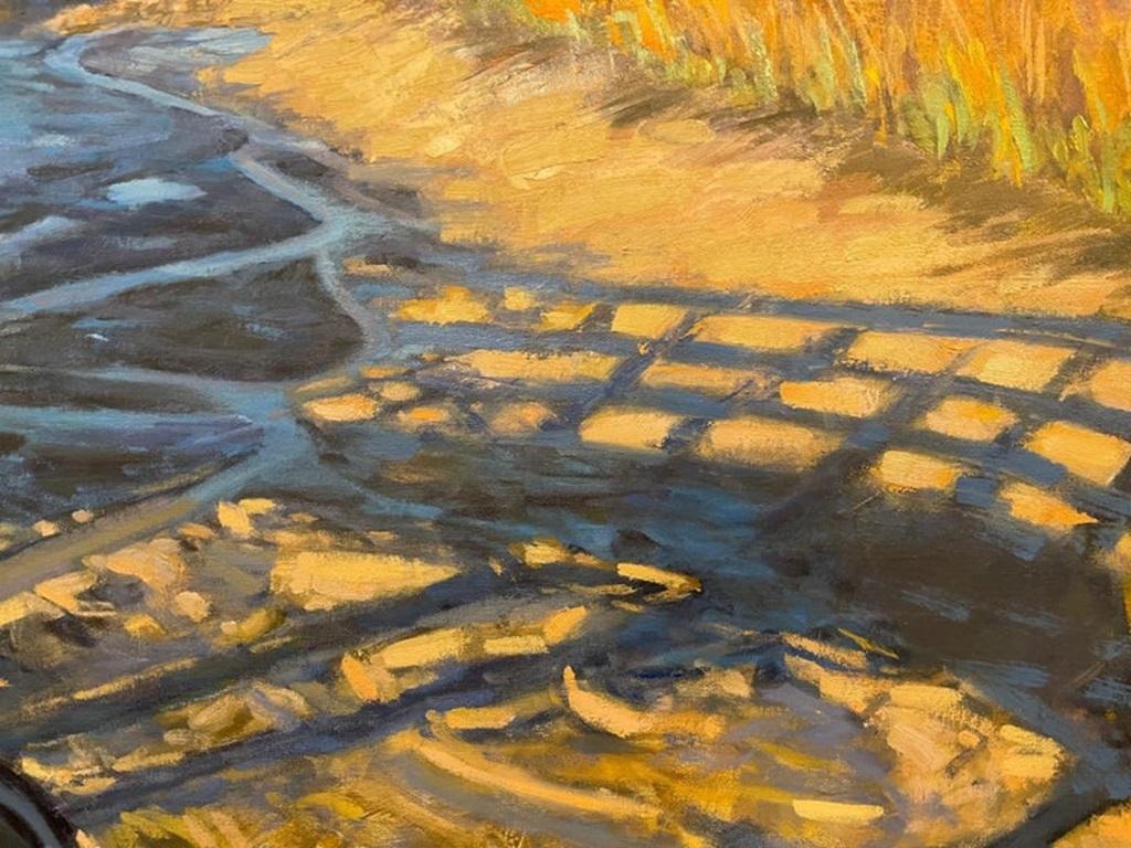 Öl auf Leinwand Gerahmtes Gemälde „Distant Island Marsh Shadows“ von Michael Reibel, Öl im Angebot 7