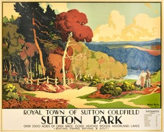 Affiche de voyage originale de la ville royale de Sutton Coldfield Sutton Park UK Art