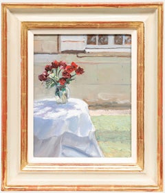 Michael Richardson - Framed Contemporary Oil, Red Roses on a Table
