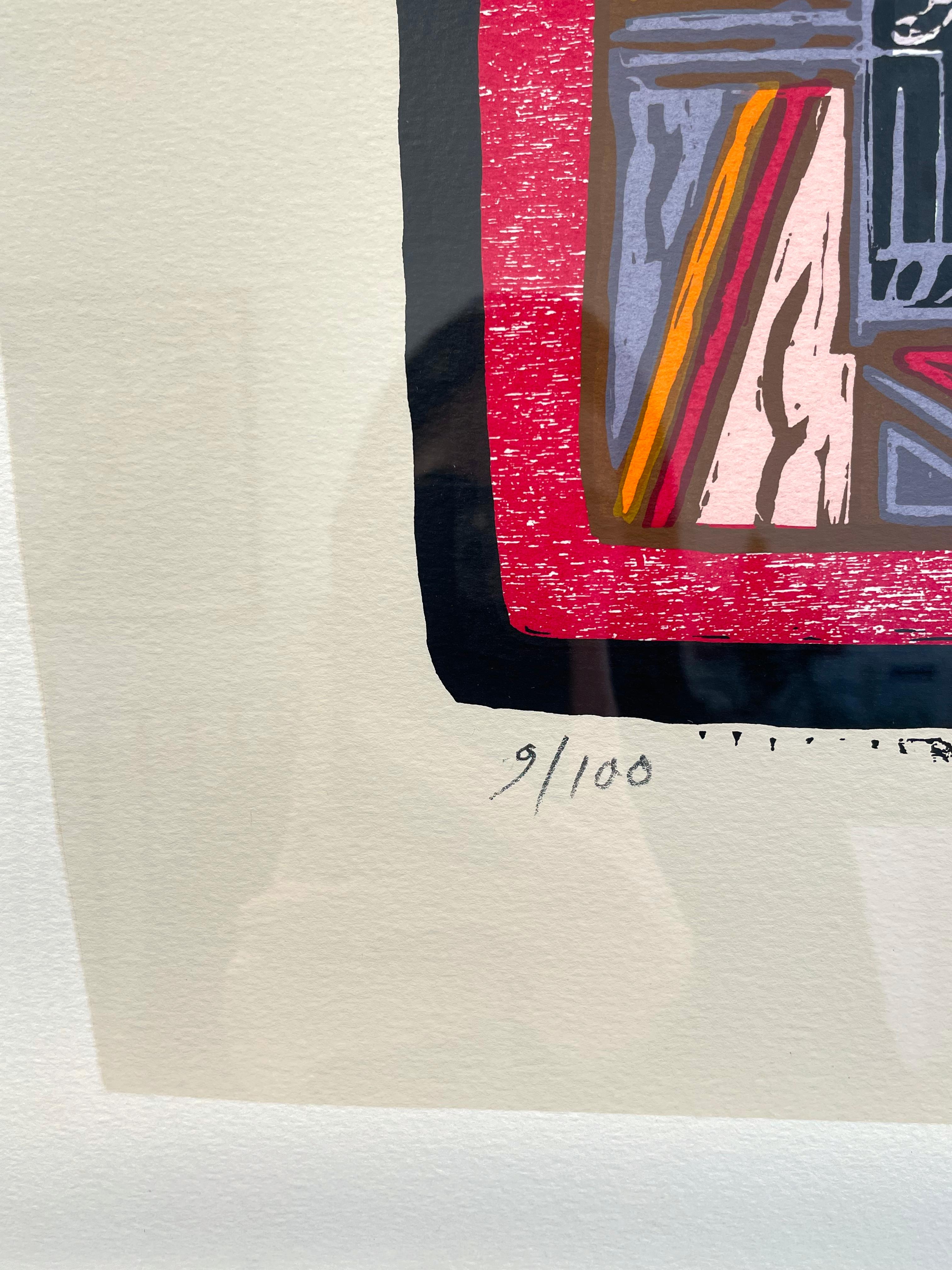 Little Zoo III - Abstract with Tiger and Parrots - Print by Michael Rothenstein, RA