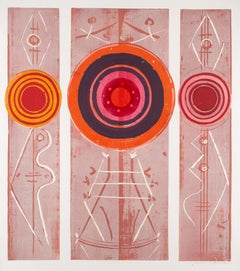 Rund Rund Rund - 20. Jahrhundert Rot, Orange + Weiß Abstrakter Druck