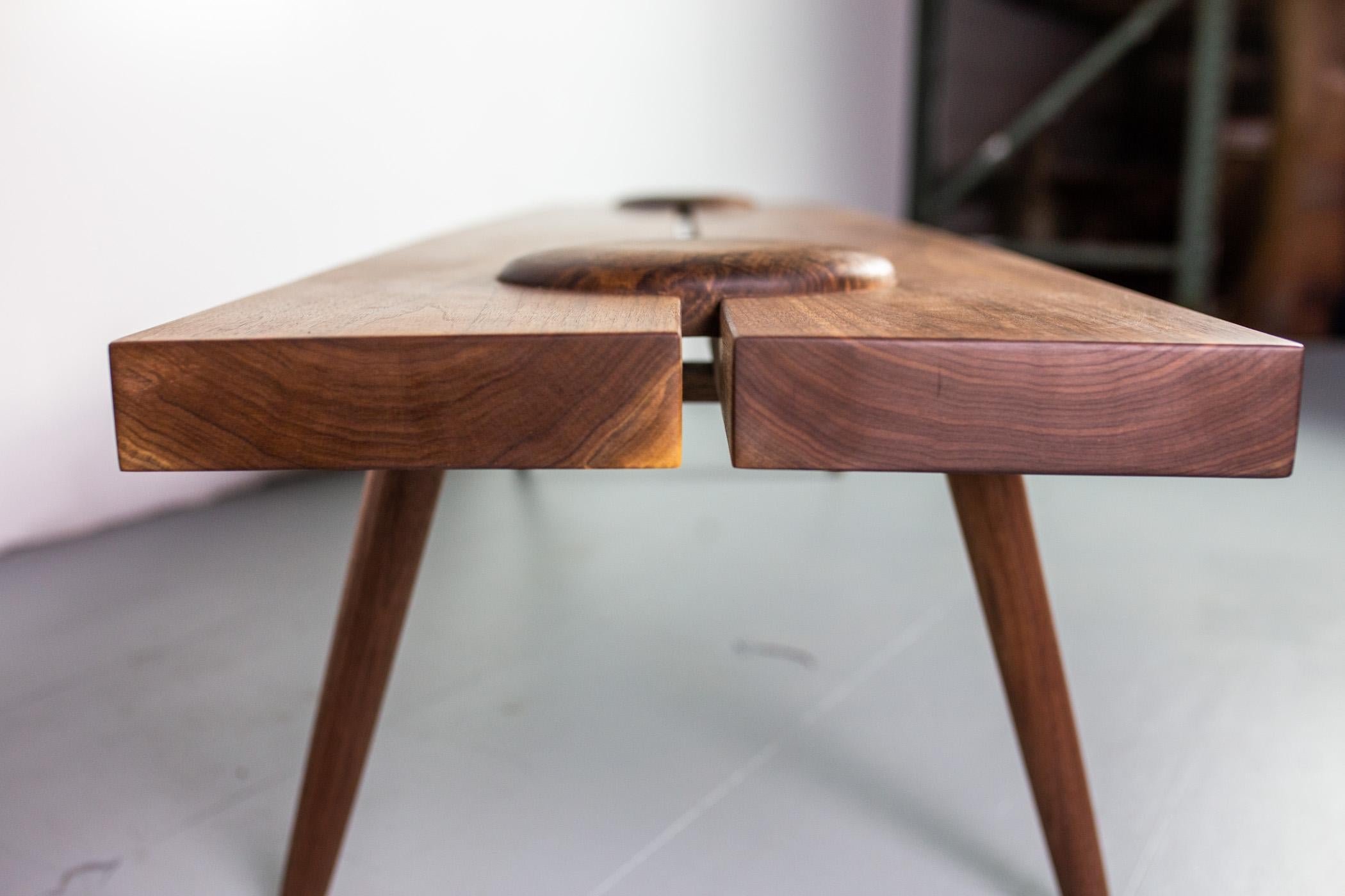 Michael Rozell Studio Dome bench or coffee table in figured walnut, USA, 2020.