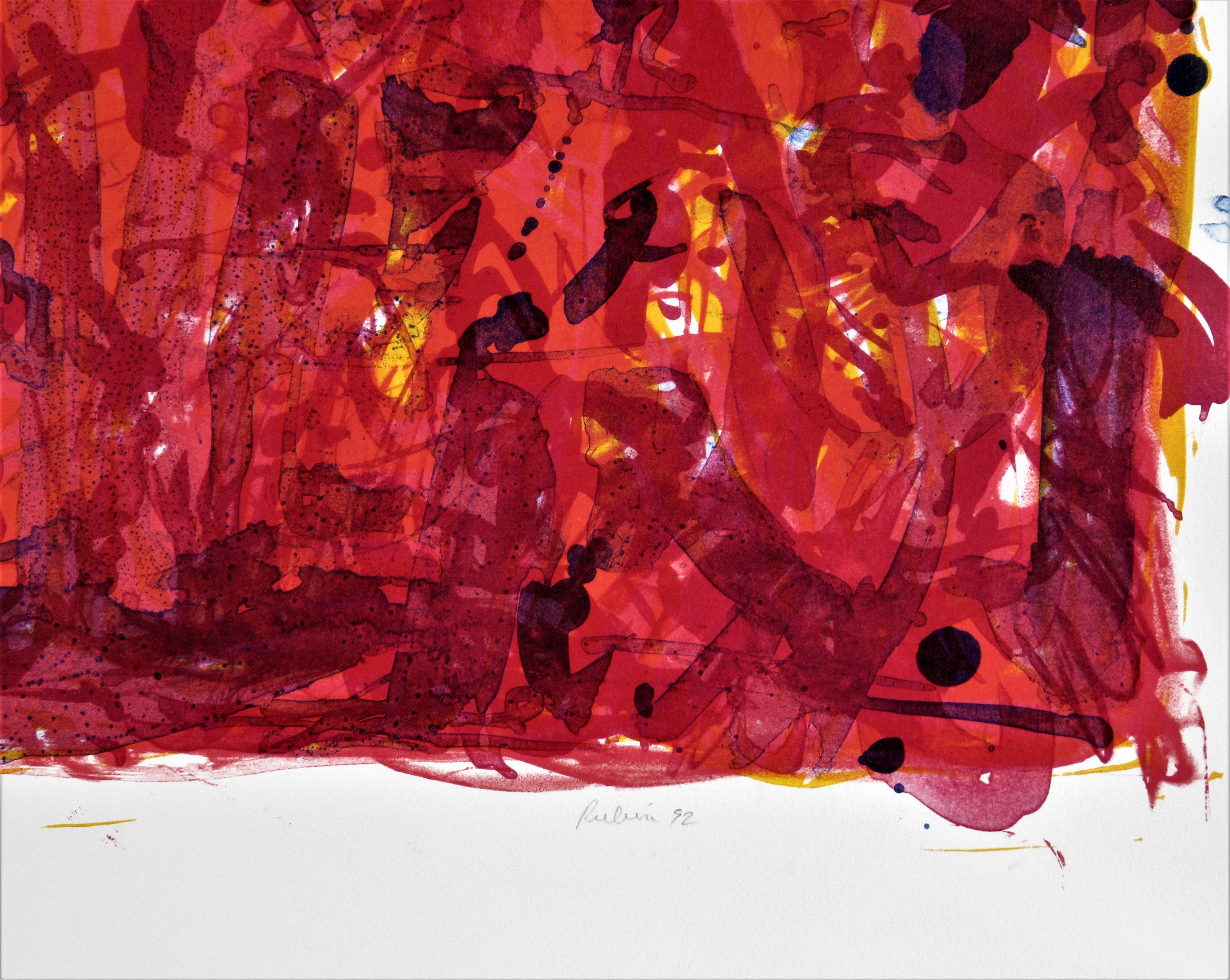 Erbsenpark II (Rot), Abstract Print, von Michael Rubin