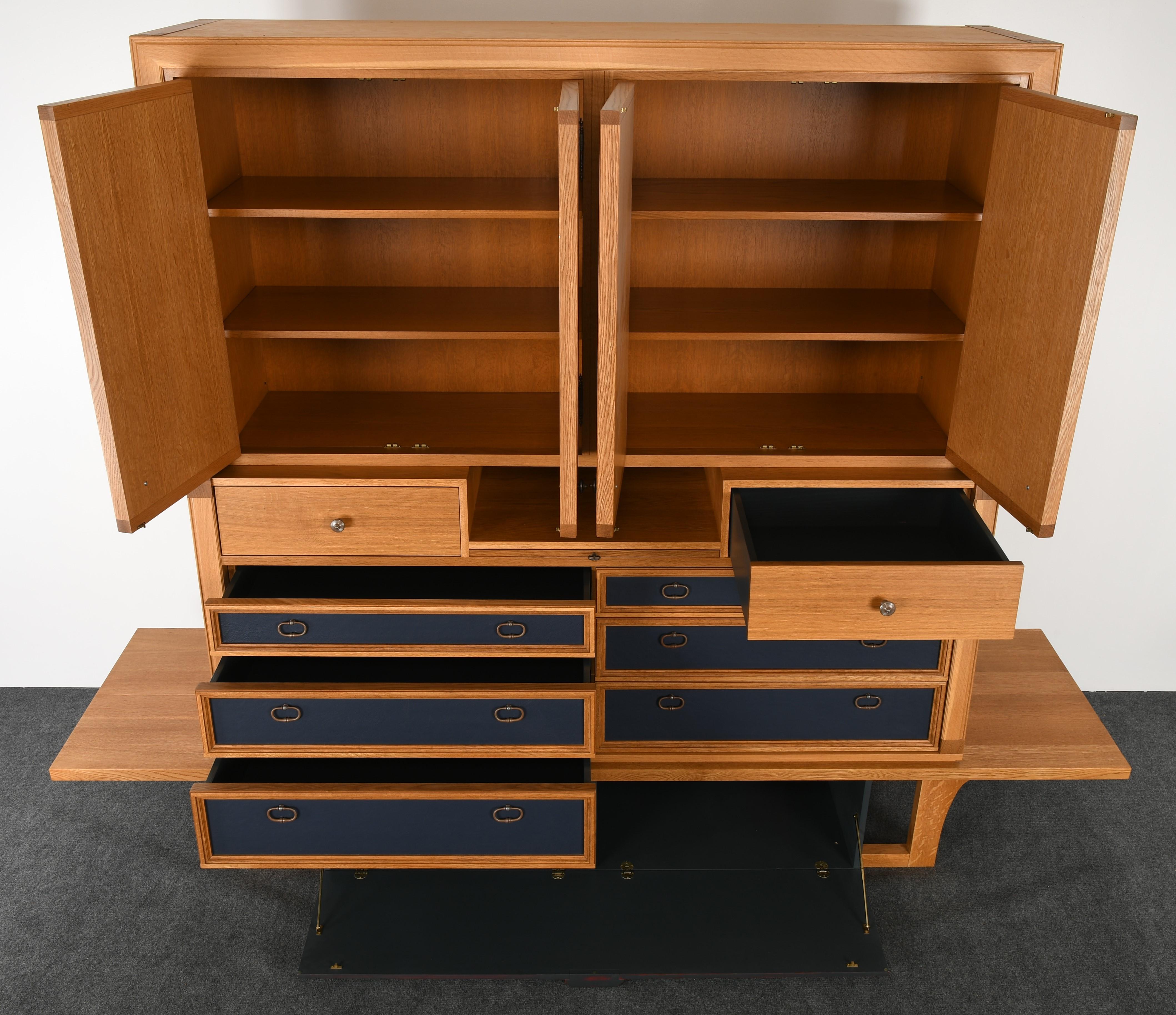 Modern Michael Ryan Custom Oak and Leather Cabinet, 1990s 