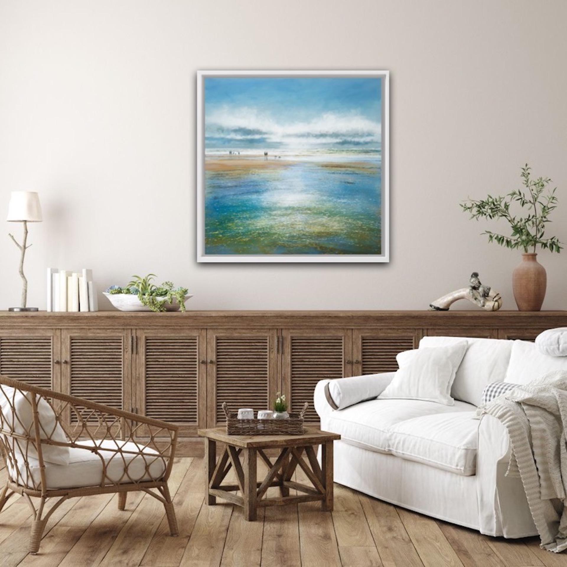 A Bright Day - Large Canvas Print, ocean scene, uk, sunrise, blue, seascape art  - Painting by Michael Sanders