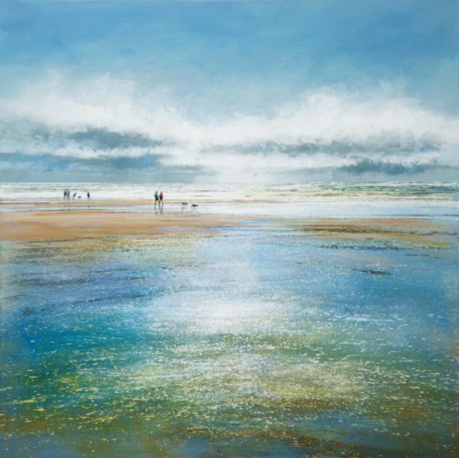 Michael Sanders Still-Life Painting - A Bright Day - Large Canvas Print, ocean scene, uk, sunrise, blue, seascape art 