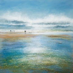 A Bright Day - Large Canvas Print, ocean scene, uk, sunrise, blue, seascape art 