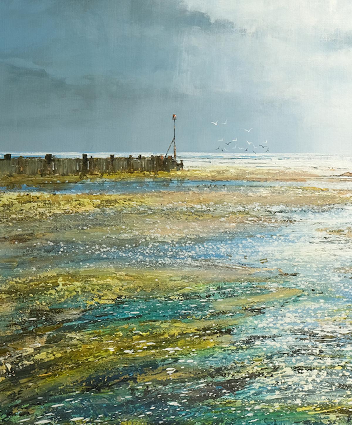 Una bella giornata in spiaggia, Michael Sanders, Pittura originale, Paesaggio marino in vendita 4