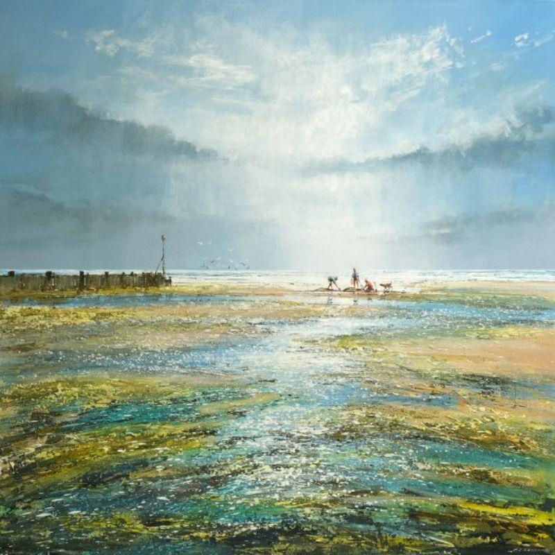 Une belle journée à la plage, Michael Sanders, peinture originale, art de paysage marin 