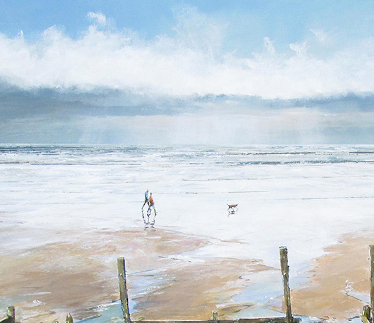 Promenade sur la plage de Sheringham, Michael Sanders, peinture originale de paysage marin moderne en vente 3