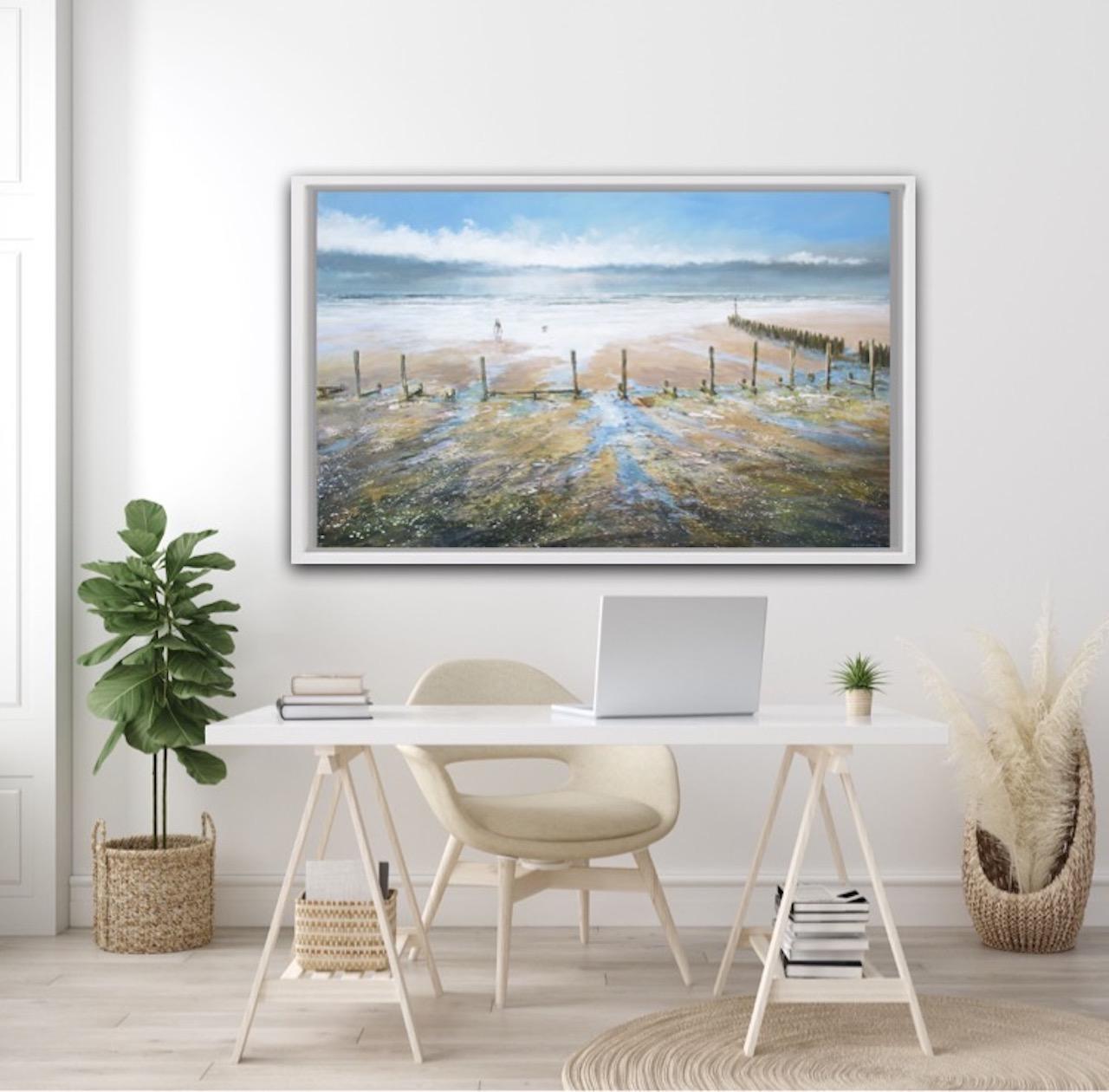 Promenade sur la plage de Sheringham, Michael Sanders, peinture originale de paysage marin moderne en vente 5