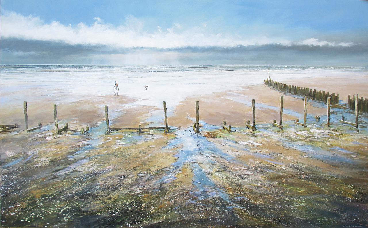 A Walk on Sheringham Beach, Michael Sanders, Original Modern Seascape Painting