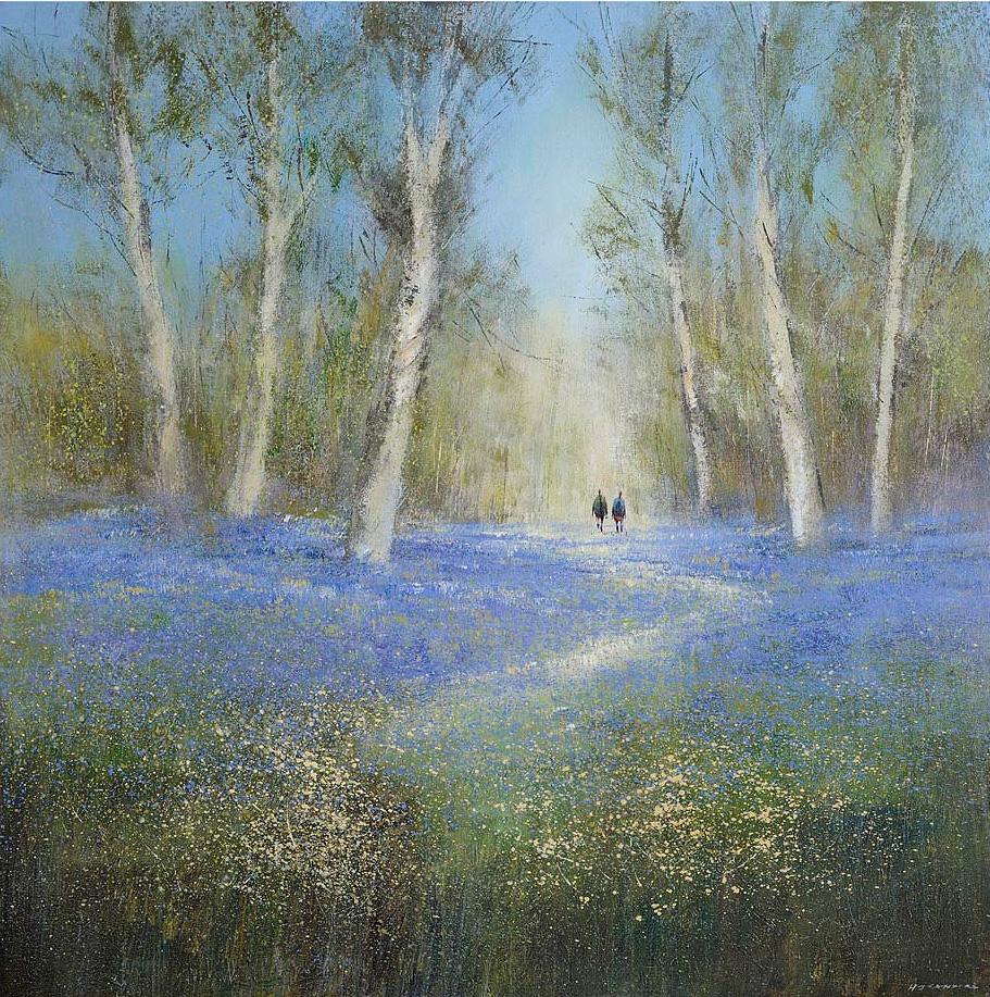 Grande estampe de paysage en édition limitée Bluebell Woods, œuvre d'art de la Forêt-Noire - Mixed Media Art de Michael Sanders