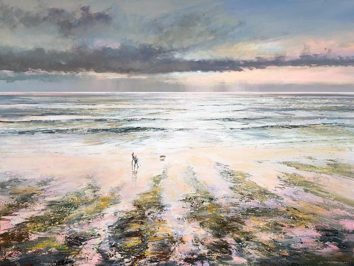 Early Evening Stroll by Michael Sanders [2022]
original and hand signed by the artist 
Acrylic and mixed-media
Image size: H:76 cm x W:101 cm
Complete Size of Unframed Work: H:3.8 cm x W:101 cm x D:76cm
Sold Unframed
Please note that insitu images