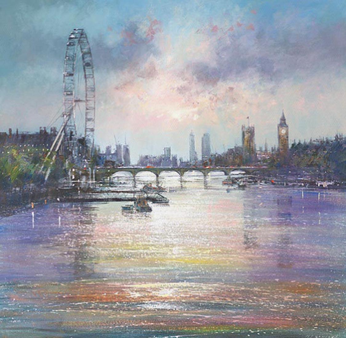 Landscape Print di Michael Sanders - London Eye - Stampa su tela di grandi dimensioni, Londra