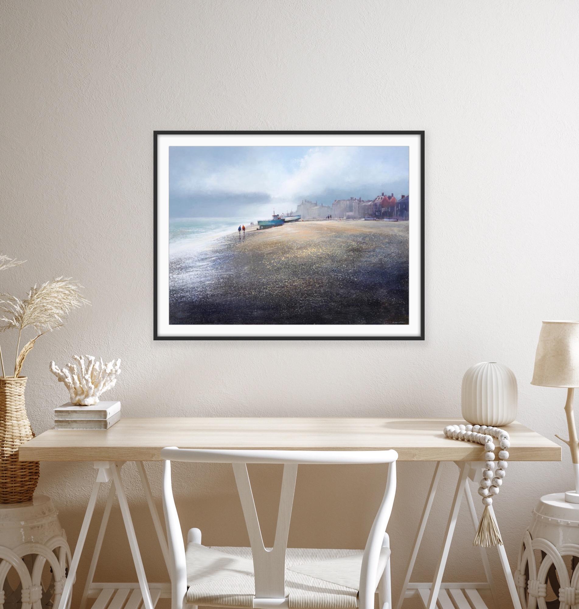 The Beach Aldeburgh (Small), seascape, landscape, beach, coastal - Impressionist Print by Michael Sanders