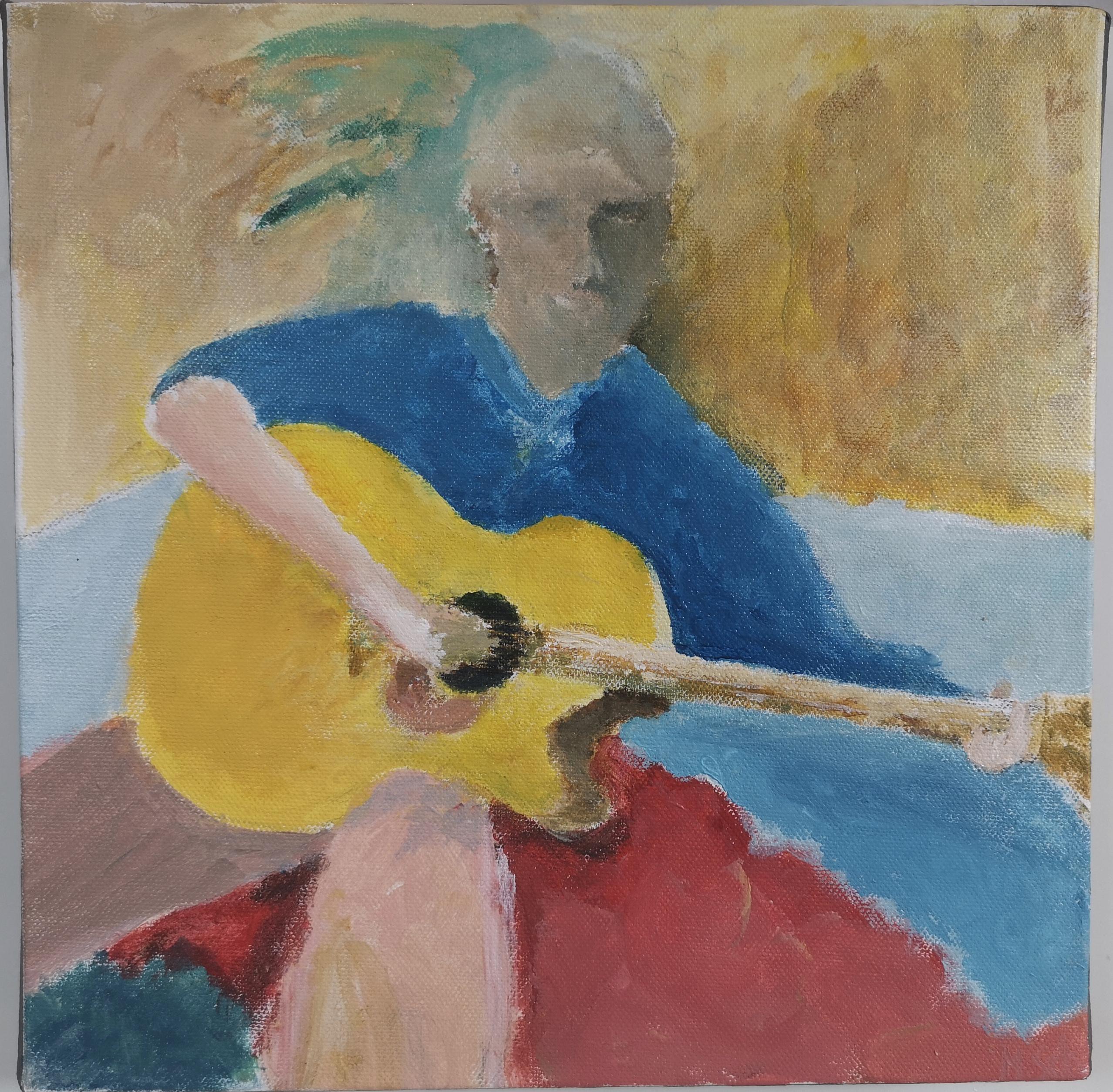 Michael Schoch Figurative Painting - Seated boy with guitar