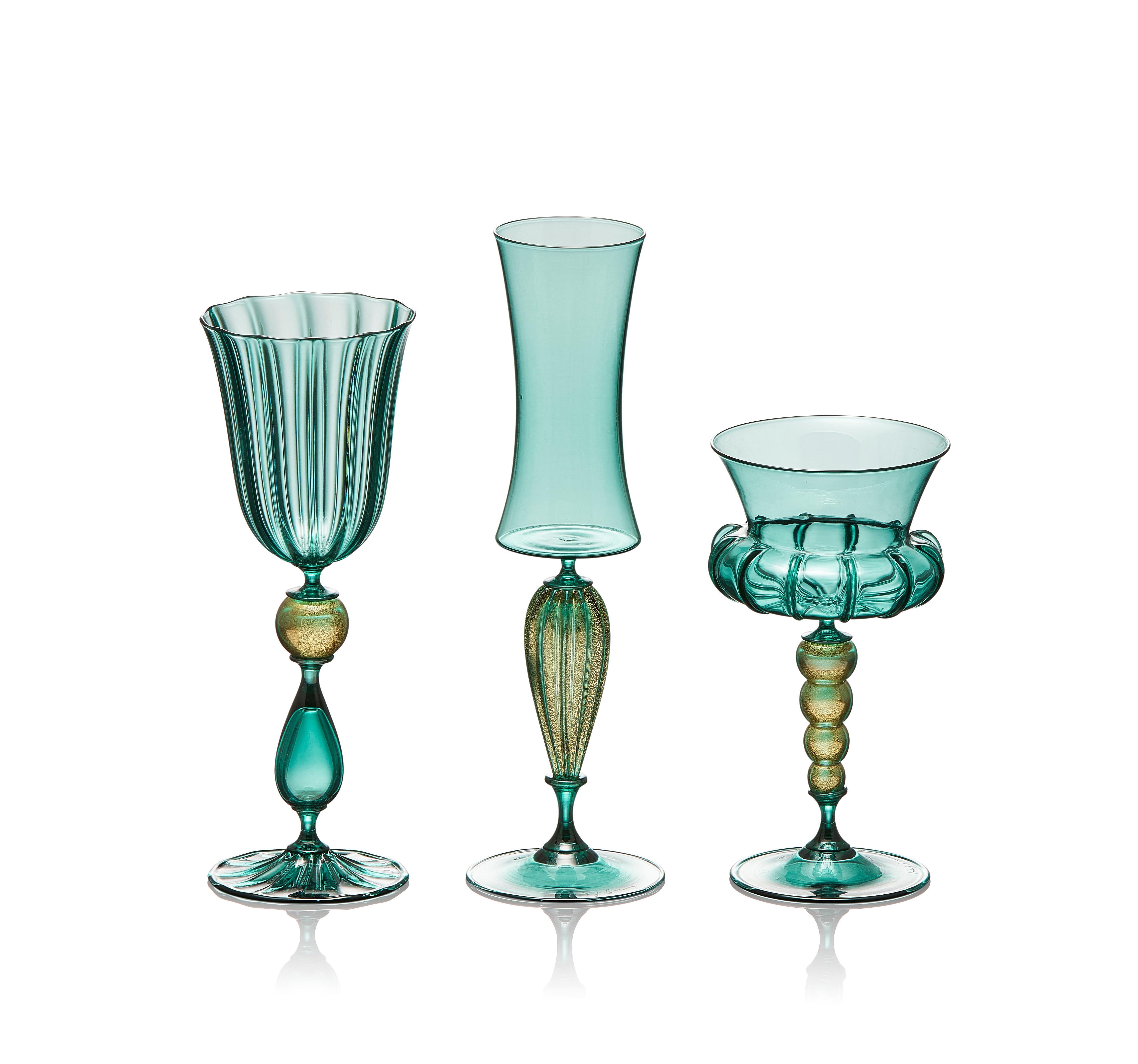 Custom Set of 15 Aqua Martini Glasses - Mixed Media Art by Michael Schunke
