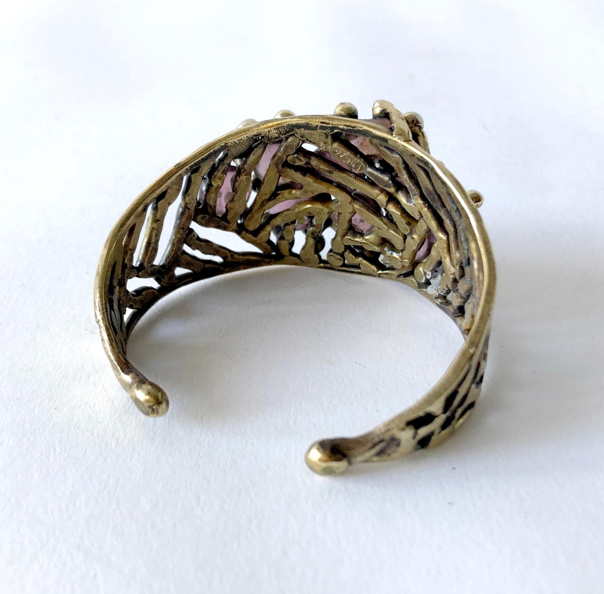 Artisan Michael Schwade Handmade Bronze and Glass Cuff Bracelet
