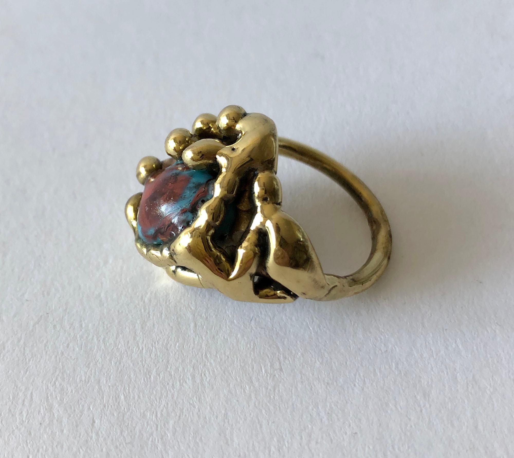 Artisan Michael Schwade Handmade Bronze Glass Organic Modernist Ring