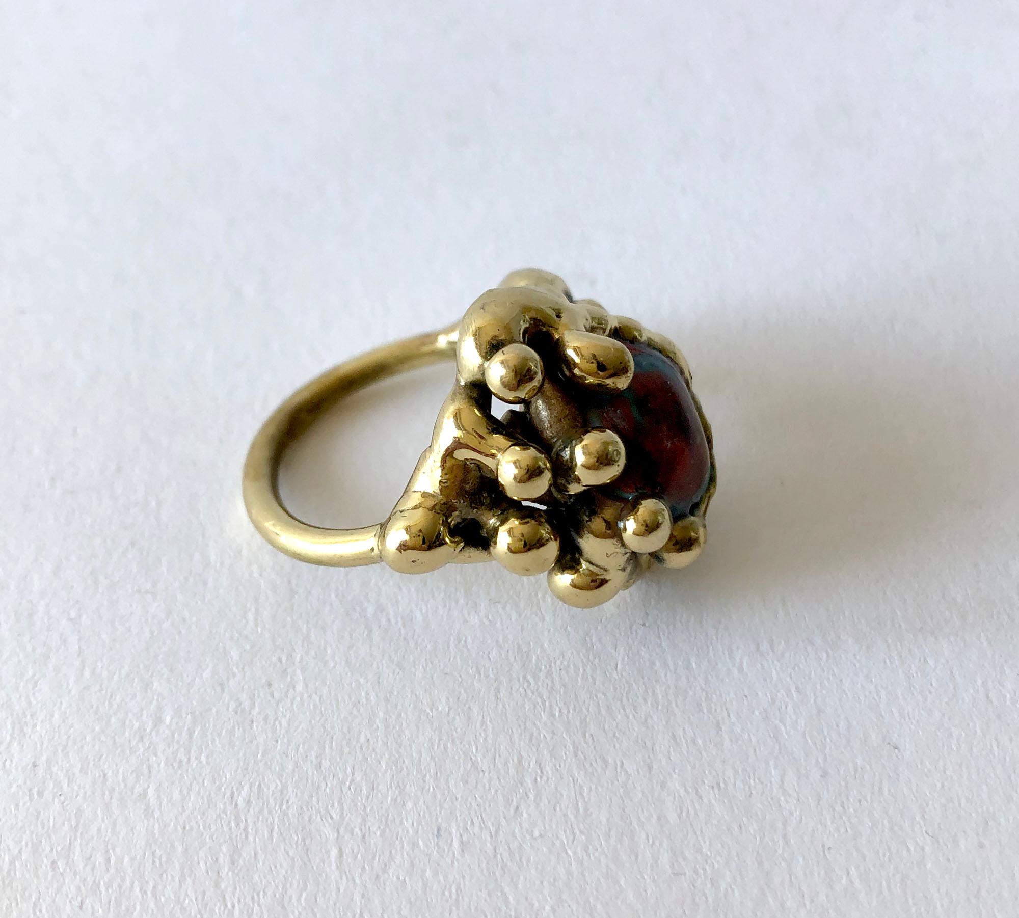 Michael Schwade Handmade Bronze Glass Organic Modernist Ring In Good Condition In Palm Springs, CA