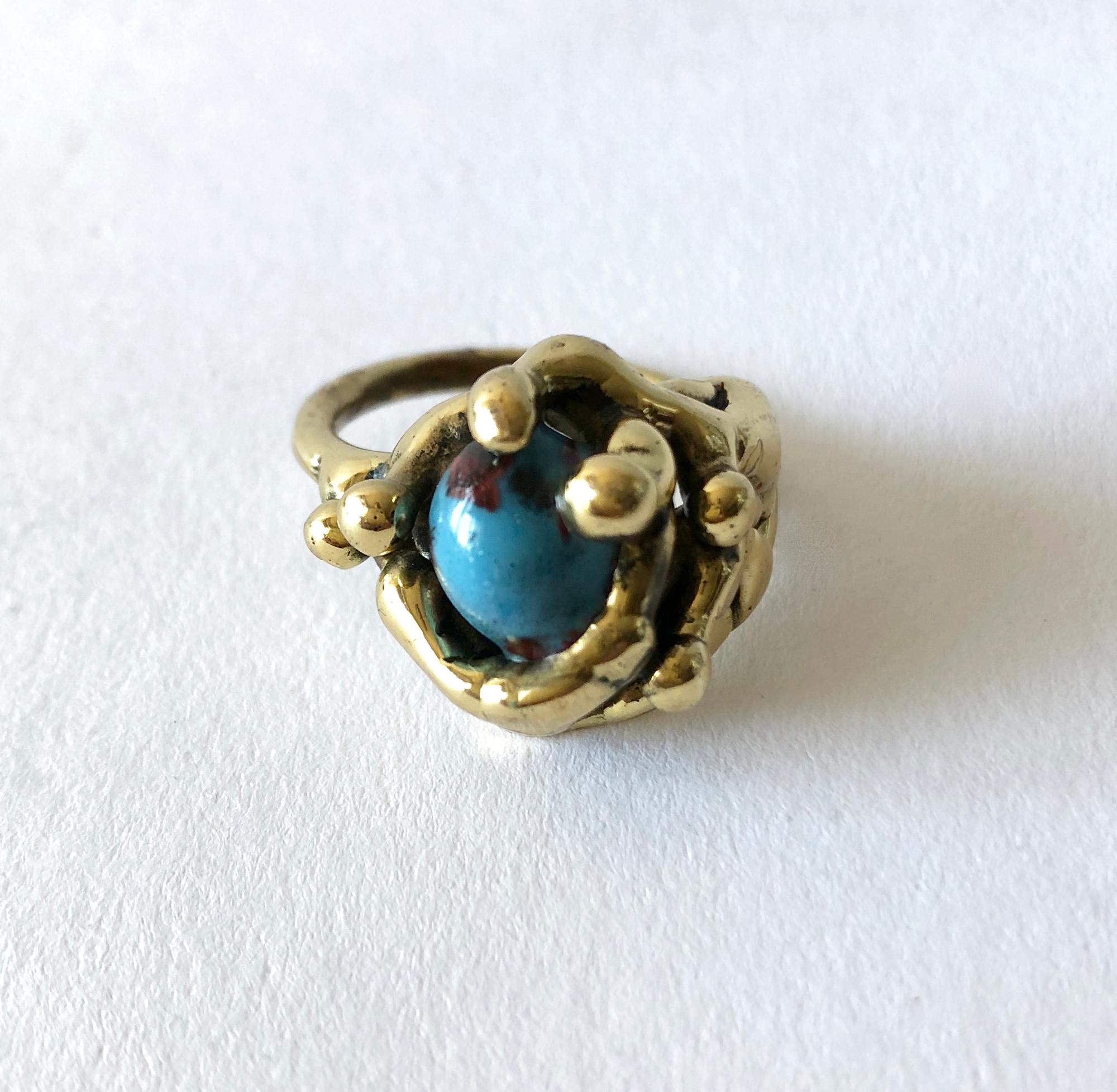 Michael Schwade Handmade Bronze Glass Organic Modernist Ring In Good Condition In Palm Springs, CA