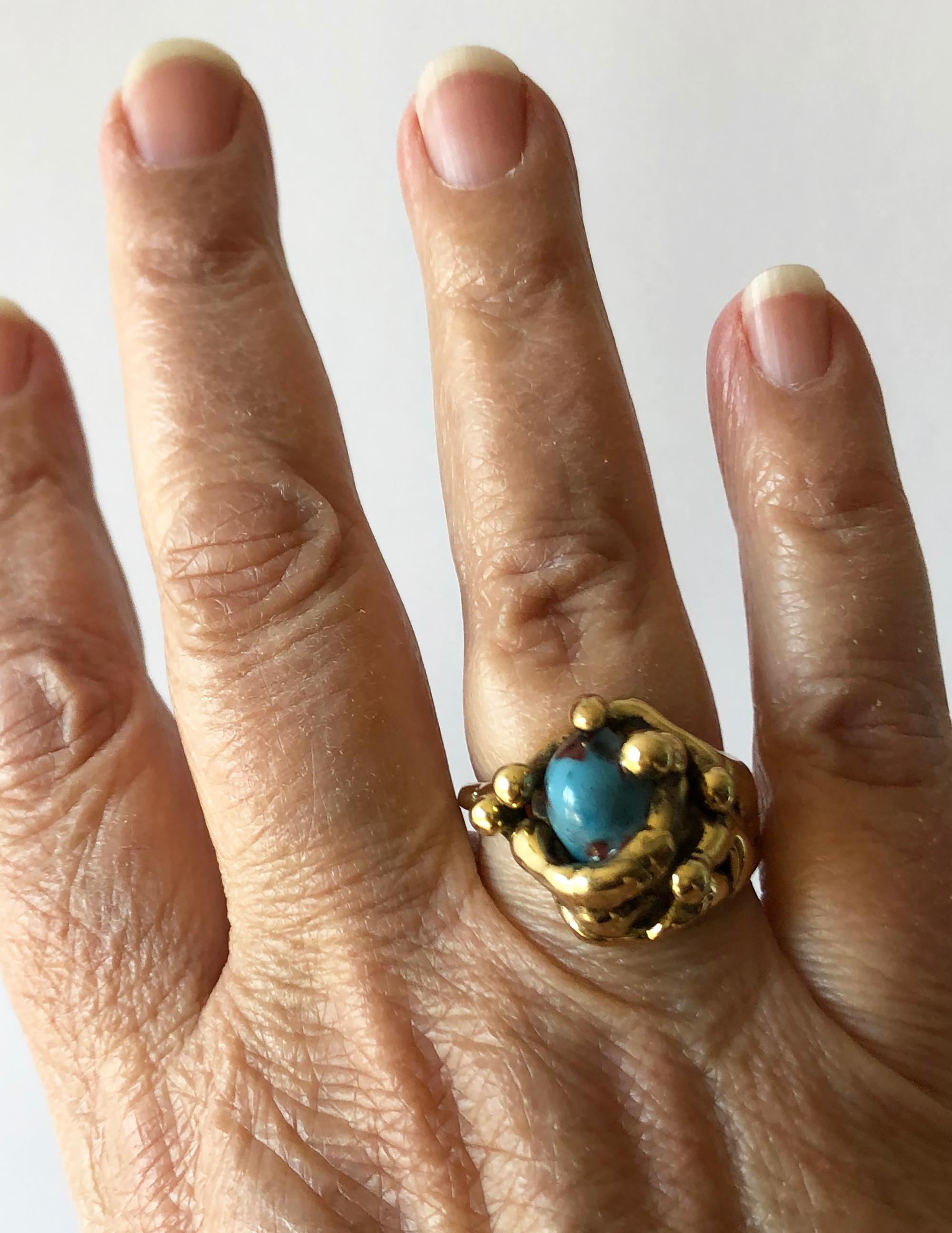 Women's or Men's Michael Schwade Handmade Bronze Glass Organic Modernist Ring