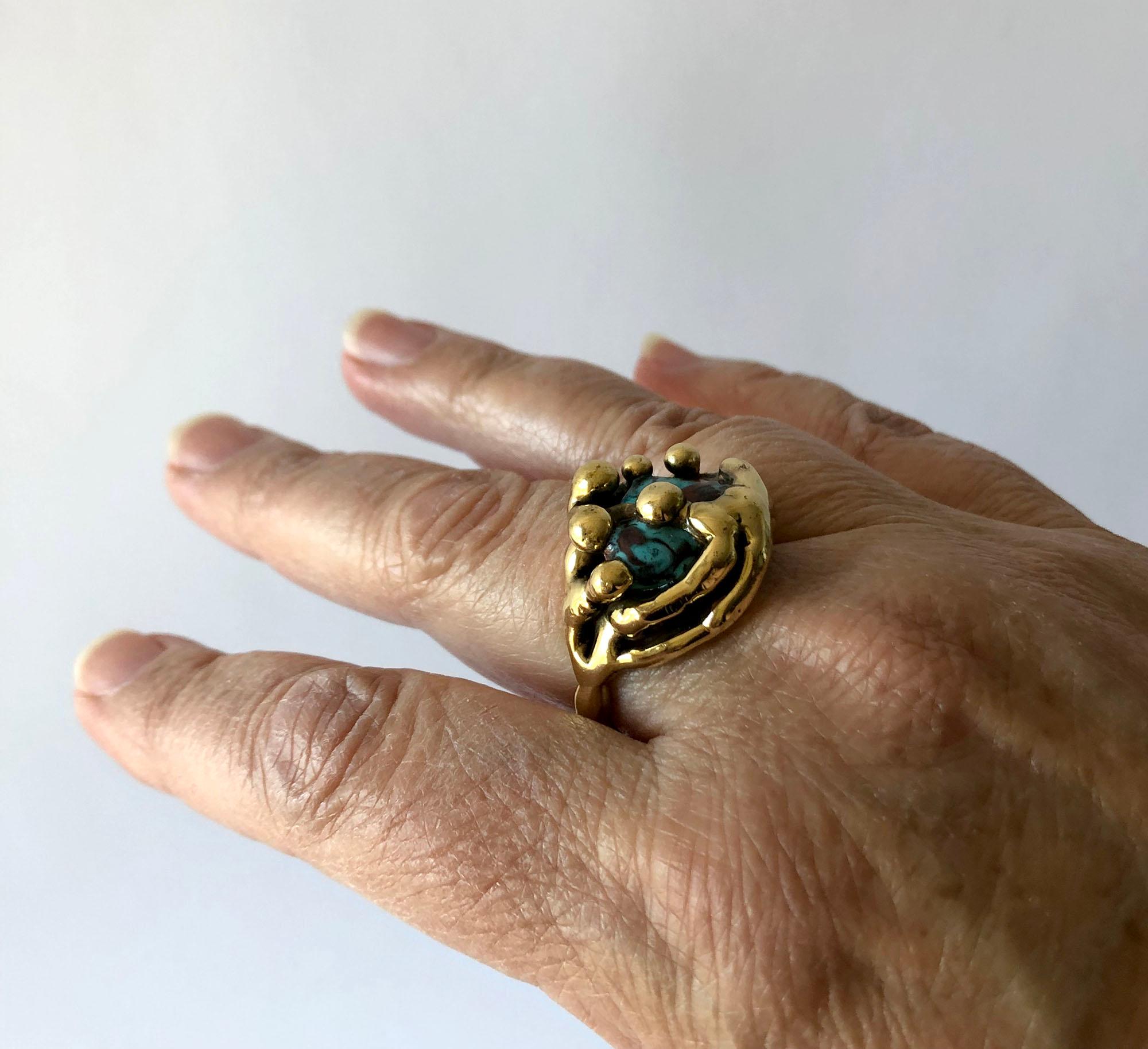 Michael Schwade Handmade Bronze Glass Organic Modernist Ring In Good Condition For Sale In Palm Springs, CA