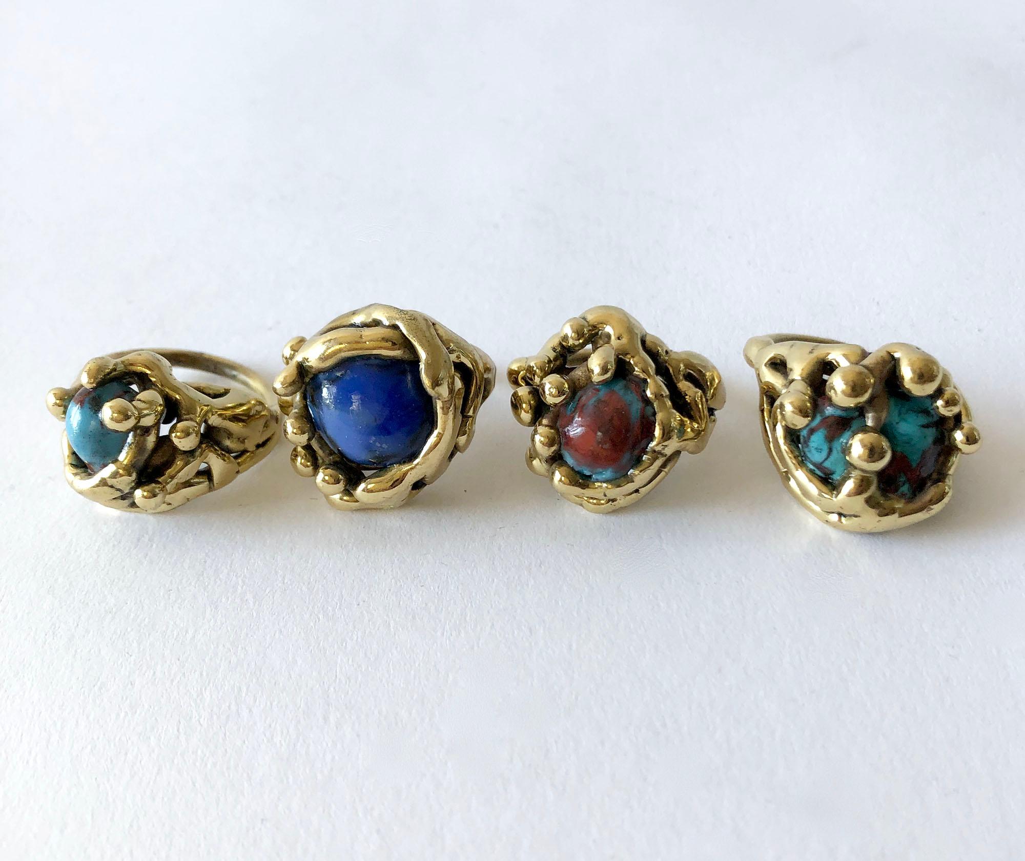 Artisan Michael Schwade Handmade Bronze Glass Organic Modernist Ring