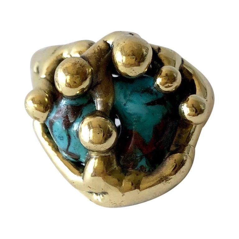 Michael Schwade Handmade Bronze Glass Organic Modernist Ring For Sale