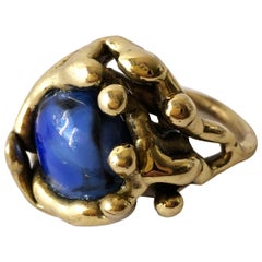 Michael Schwade Handmade Bronze with Blue Glass Organic Modernist Ring