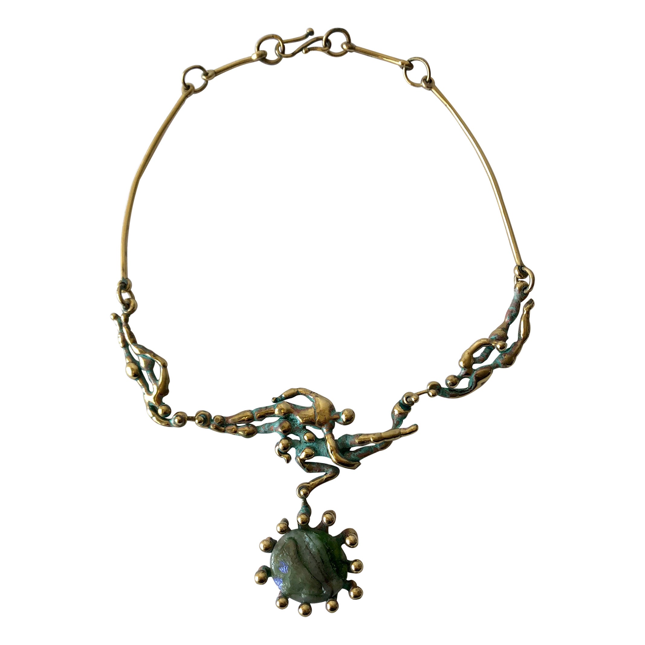 Michael Schwade Nude Space Ballet Halskette, patinierte Bronze Glas
