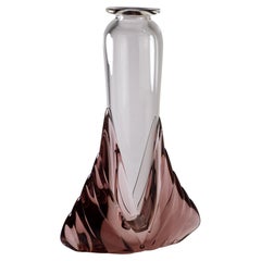 Michael Shearer Art Deco Amethyst and Clear Vase, California Art Glass, UV Glow