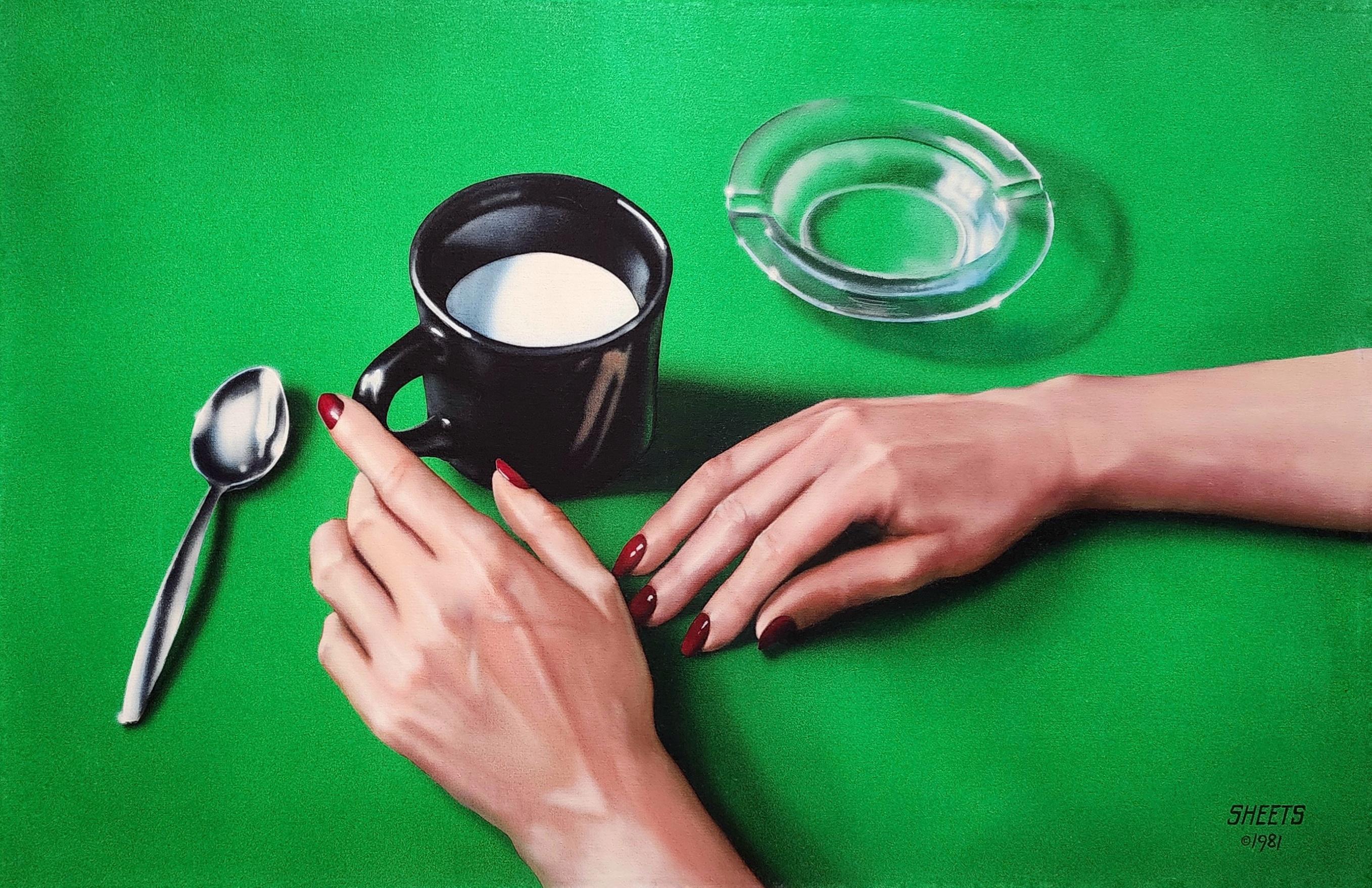 Michael Sheets Still-Life Painting - Break Time, American Photorealist, Coffee