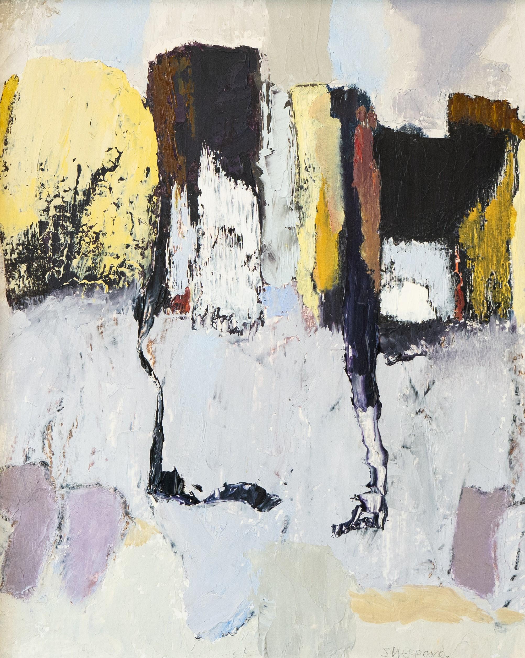 Spring Beach:  Contemporary Abstract Oil Painting - Beige Abstract Painting by Michael Sheppard