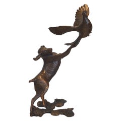 Michael Simpson Spaniel & Pheasant Solid Bronze Sculpture, Signed & Stamped