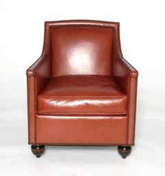 Michael Smith Cognac Leather Lounge Chair Wilshire Model w/ Brass Nailhead Trim
