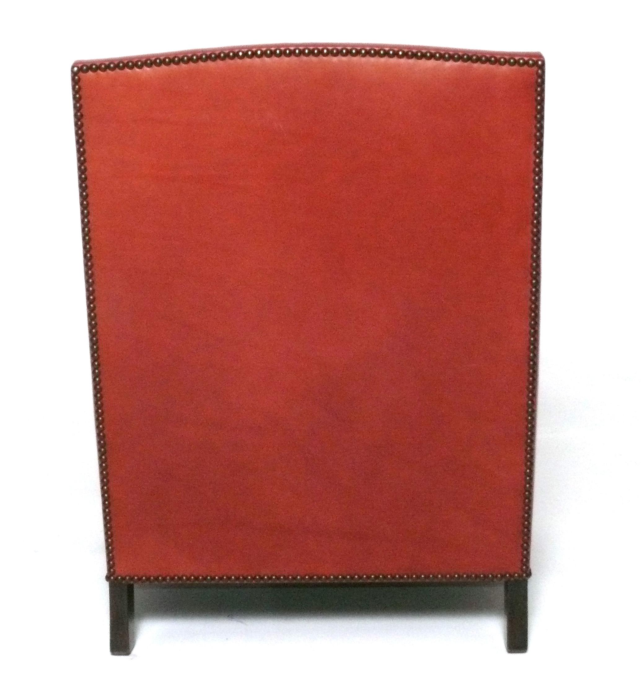 American Michael Smith Cognac Leather Lounge Chair Wilshire Model w/ Brass Nailhead Trim For Sale
