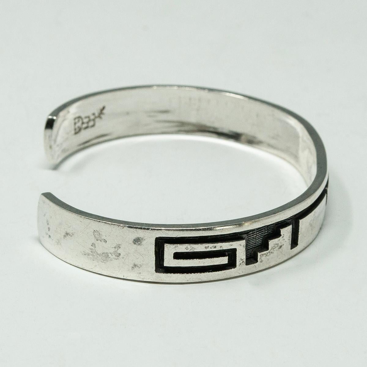 Michael Sockyma Silver Overlay Bracelet, Hopi Artist In Good Condition For Sale In Point Richmond, CA