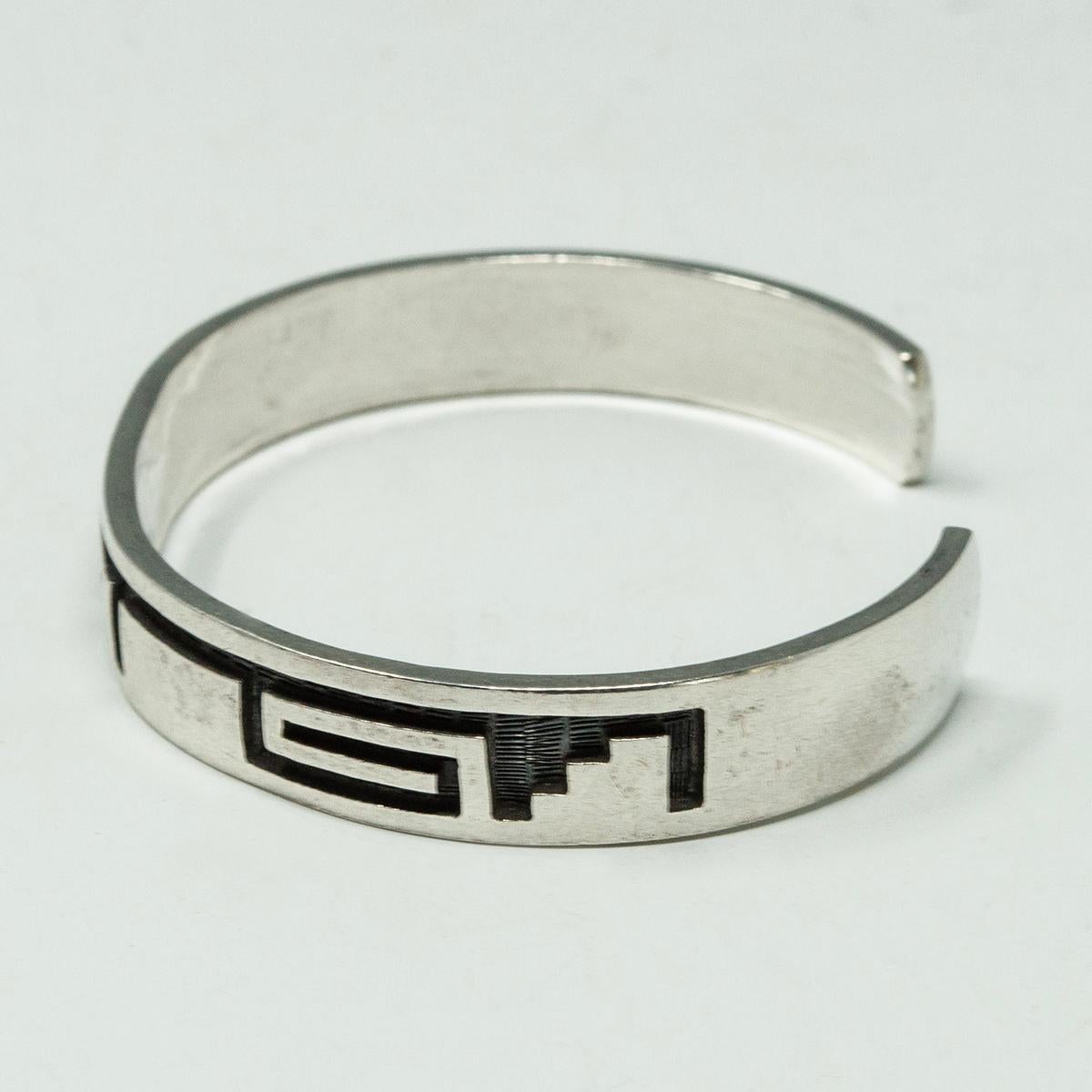 Women's Michael Sockyma Silver Overlay Bracelet, Hopi Artist For Sale