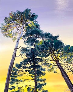Sunset Pines No.16-peinture de paysage surréaliste originale-art contemporain 