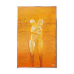 Contemporary Orange-Toned Abstract Figurative Female Nude Portrait Painting