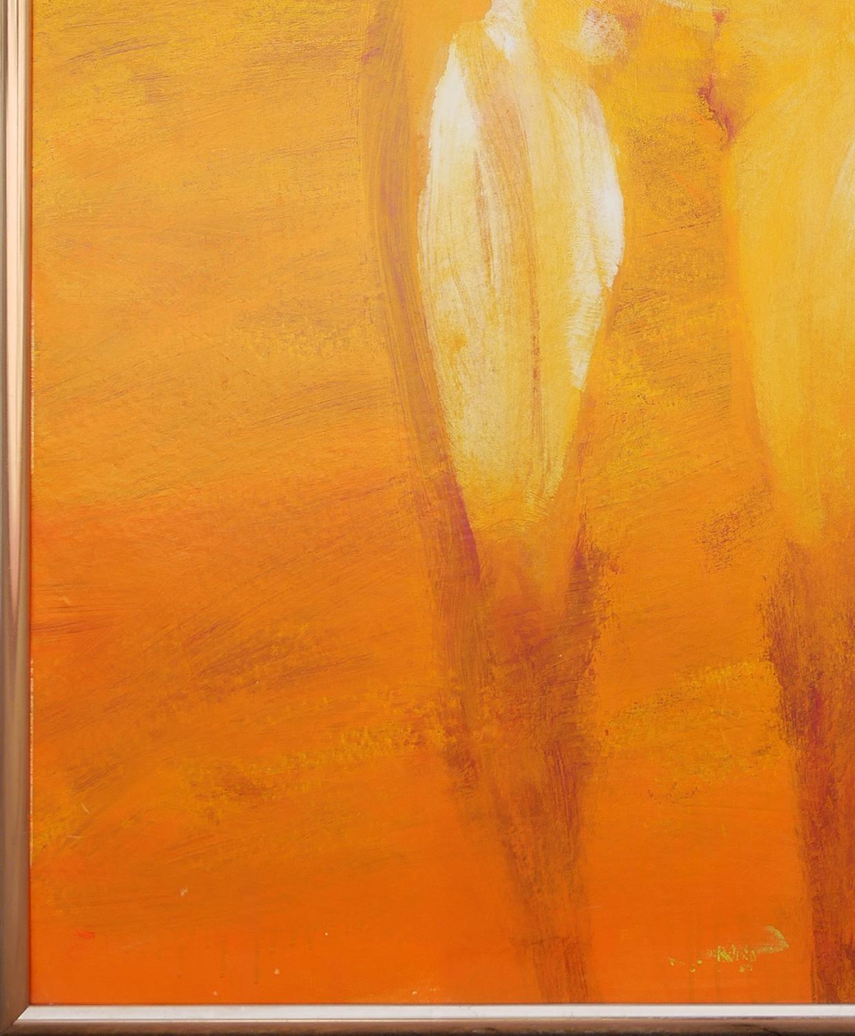 Contemporary Orange-Toned Abstract Figurative Female Nude Portrait Painting For Sale 1
