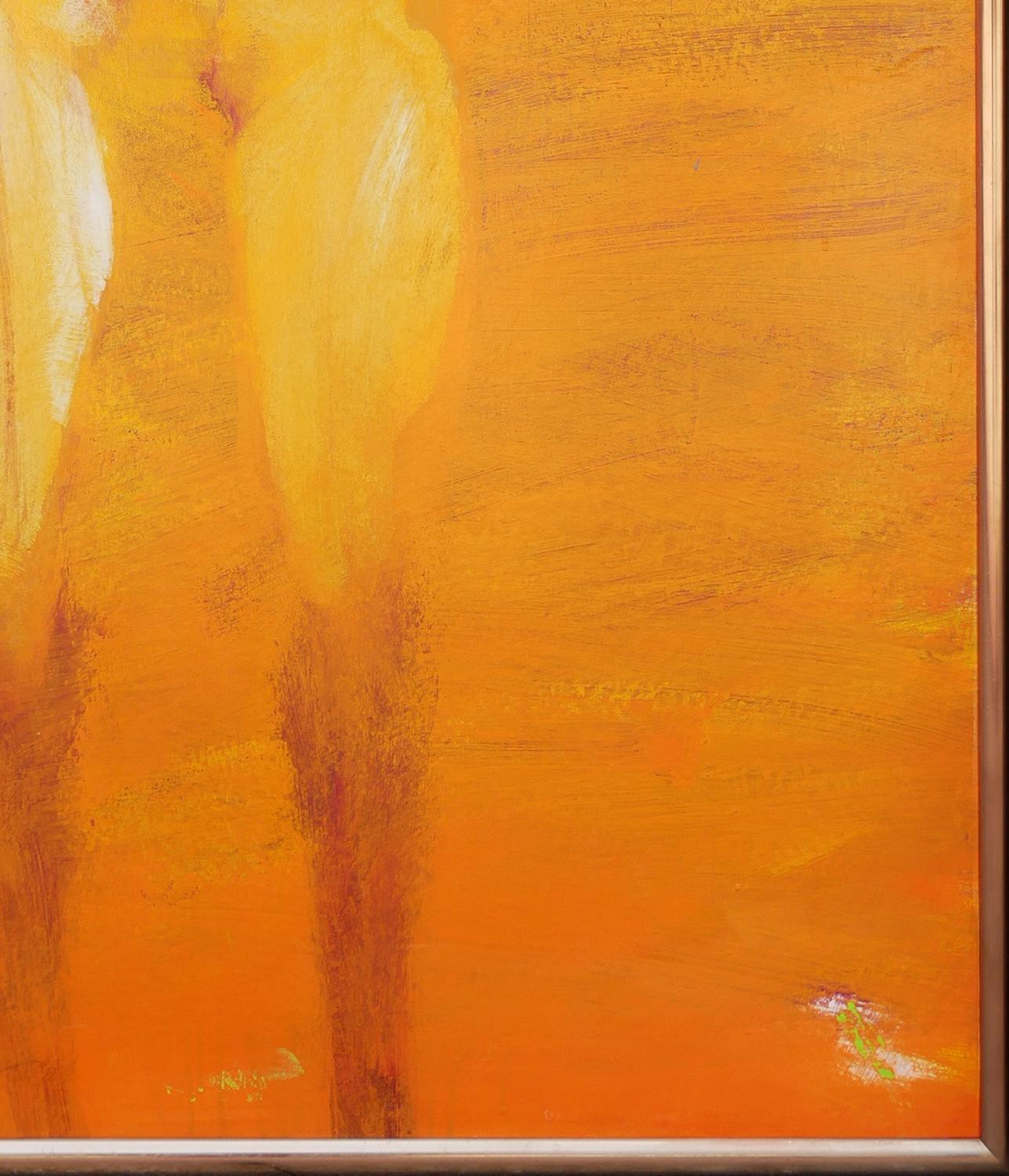 Contemporary Orange-Toned Abstract Figurative Female Nude Portrait Painting For Sale 2